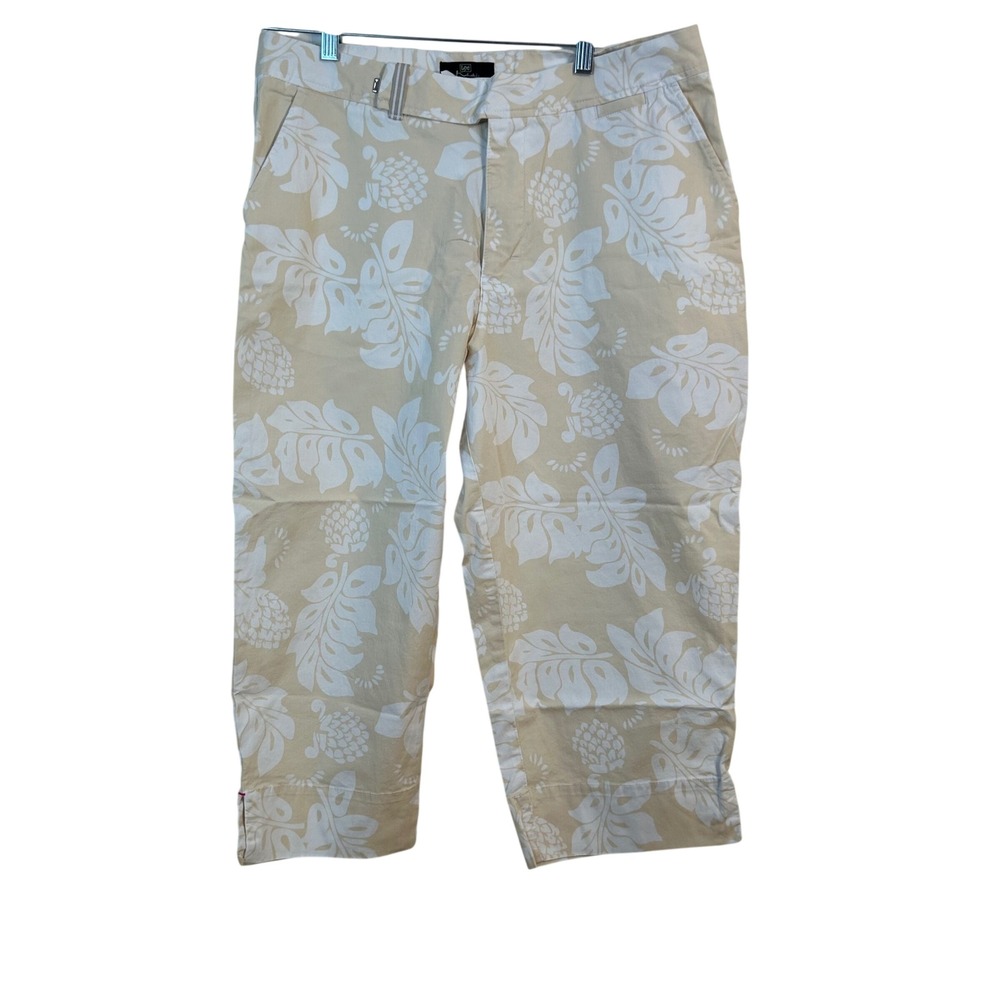 Lee Khakis Womens 16M Tan White Tropical Floral Pineapple Cropped Capri Pants